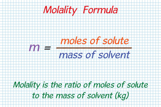 The molality of a solute  formula. School. Notebook. Cage. Homework.  Education. Science. Vector illustration.