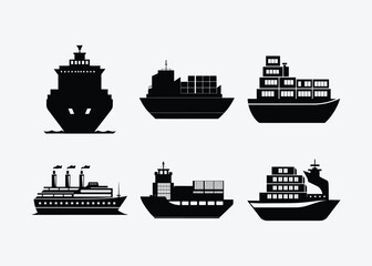 Obraz premium Vector Global Shipping and Cargo Vessels Icons Set on Clean Background