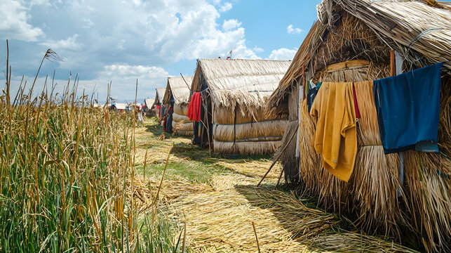 Uros floating islands of lake Titicaca, Peru, South America