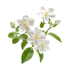 Obraz premium Elegant jasmine flower branch with fresh white blooms and lush green leaves isolated on Transparent background, Jasmine flower isolated on PNG background