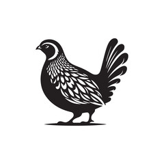 Elegant Quail Vector Silhouette Design – Bold Wildlife Icon Featuring Upright Pose and Distinct Feather Plume, Perfect for Countryside Artwork, Farm Logos, and Woodland Illustration Styles

