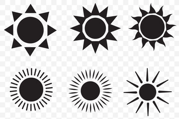 Sun vector illustration set in yellow color. Sun icon set. Yellow sun icons. Sunset icon collection. Yellow sun star icons. Solar energy. Vector illustration 