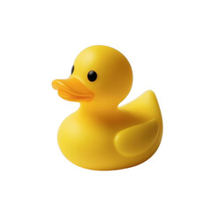 Fototapeta premium Classic yellow rubber duck on a pristine white background with enhanced clarity, Classic Yellow Rubber Duck on white background