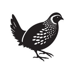 Graceful Quail Silhouette Vector Art – Small Game Bird with Curved Topknot and Rounded Body, Minimalist Black Outline for Rustic Decor, Hunting Themes, and Nature Graphics

