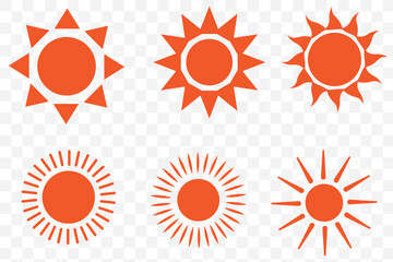 Sun vector illustration set in yellow color. Sun icon set. Yellow sun icons. Sunset icon collection. Yellow sun star icons. Solar energy. Vector illustration 