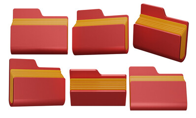 Red Office Folder Set with Neat File Sections in Multiple Angles on Transparent Background 3D Render Illustration