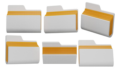 White Folder Icons Shown from Different Views with Internal Dividers on Transparent Background 3D Render Illustration