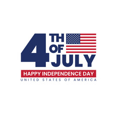 Fourth of July text typography with American Flag icon, Happy Independence Day of America Greetings Poster and Background Design isolated on white.