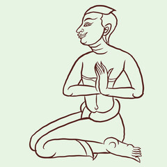 meditation posture in Thai art vector for illustration card decoration 