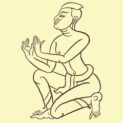 a man doing yoga in Thai art vector for illustration card decoration