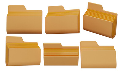 Yellow Folder Set in Minimal Style with Orange File Layers on Transparent Background 3D Render Illustration
