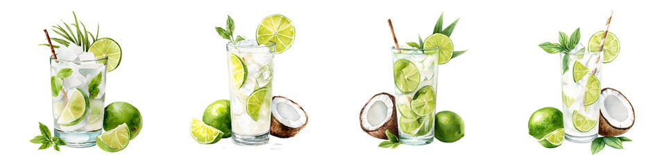 Refreshing tropical cocktail with citrus coconut and mint