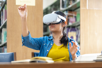 Young Woman Exploring Virtual Reality in Library