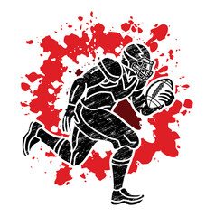 American Football Player Running Action Sport Cartoon Graphic Vector