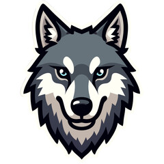 Fototapeta premium Cartoon wolf face illustration with a white border against a black background