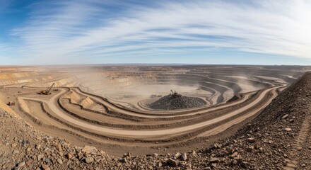 Extensive Open Pit Mine Panorama Under Blue Sky
