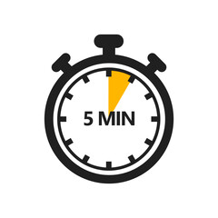 5 Minute Timer Icon in a Modern Flat Style. A Clock, Stopwatch, or Chronometer Displaying a Five Minute Mark. Ideal for Cooking Duration or Countdown Display