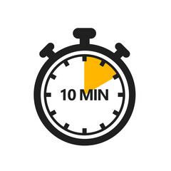 10 Minute Timer Icon in a Modern Flat Style. A Clock, Stopwatch, or Chronometer Displaying a Ten Minute Mark. Ideal for Cooking Duration or Countdown Display