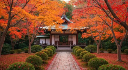 A Tranquil Autumn Scene in a Japanese Garden