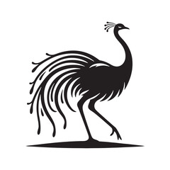 Elegant Rhea Vector Silhouette Illustration – Bold Ostrich-Like Bird with Graceful Stance, Minimalist Design Ideal for Grassland Themes, Animal Graphics, Educational Prints, and Rustic Artwork