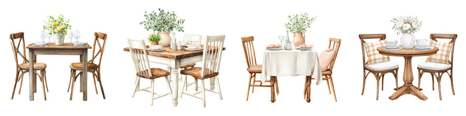 Cozy rustic dining room with wooden table and chairs floral decor