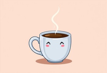 Obraz premium Pastel brown cartoon coffee cup, steam rising, cute, simple style, latte, graphic design