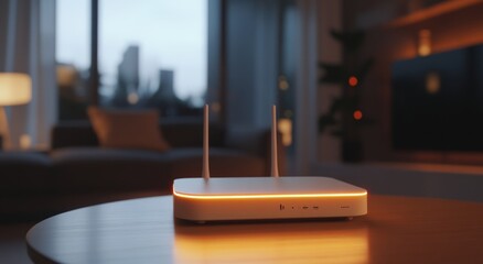 Wireless Wi-Fi Router Placed on Table Providing Internet Connectivity Indoors