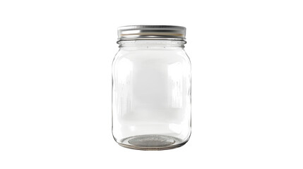 Empty glass mason jar with metal lid against a black background ideal for food product packaging design or mockup