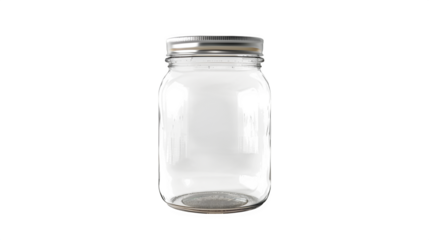 Empty glass mason jar with metal lid against a black background ideal for food product packaging design or mockup