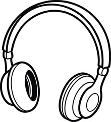 Simple Line Art Illustration of Headphones on a White Background