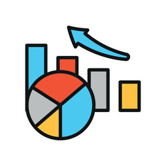 Pie graphic with colored slices enhances clarity in any business icon set.