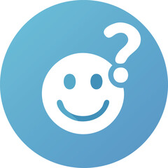 Obraz premium Vector Smiley Face with Question Mark on Blue Gradient Background – Minimalist Help or FAQ Icon