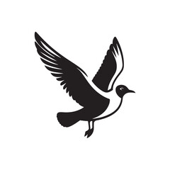 Soaring Seagull Silhouette Vector Art – Coastal Bird in Flight with Outstretched Wings, Minimal Black Outline Perfect for Nautical Themes, Beach Decor, and Ocean Wildlife Logos

