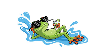 Relaxing Frog With Sunglasses Enjoying Summer Vacation On The Water Refreshing Beverage