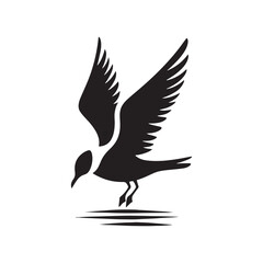 Soaring Seagull Silhouette Vector Art – Coastal Bird in Flight with Outstretched Wings, Minimal Black Outline Perfect for Nautical Themes, Beach Decor, and Ocean Wildlife Logos


