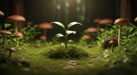 A Small Plant Growing in The Mysterious Forest