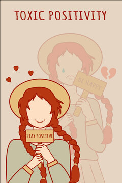 Toxic Positivity Concept Illustration &ndash; Smiling Outside, Hurting Inside