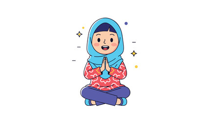 Illustrative Representation of a Young Muslim Girl Praying During Ramadan Peaceful and Joyful Celebration