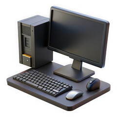 Fototapeta premium Dark gray desktop computer set isolated on transparent background