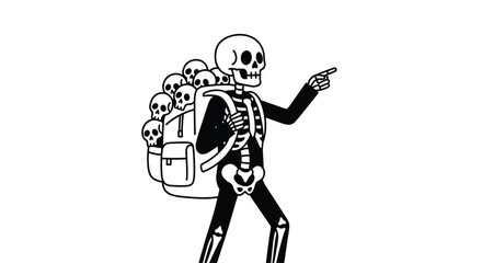 A Skeleton with a Backpack of Skulls Pointing Towards an Undisclosed Location