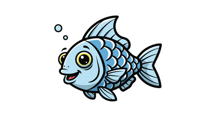 Adorable Little Blue Fish Swimming Happily Underwater Fresh Ocean Life Illustration Image