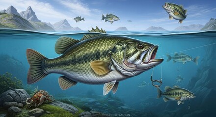 Fototapeta premium Bass fishing in natural habitat in wild