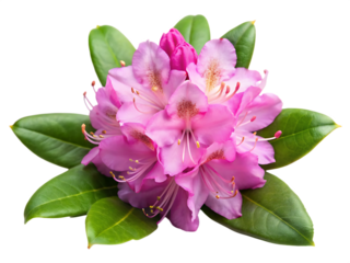 Pink Rhododendron Blossom Cluster with Lush Green Leaves A I G E N E R A T E D isolated on a transparent background