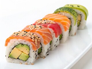 Sushi and rolls on a white background