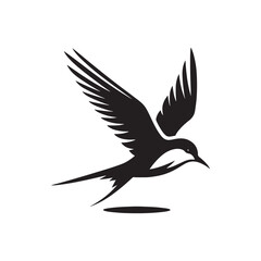Elegant Tern Vector Silhouette Design – Flying Ocean Bird with Streamlined Body and Pointed Beak, Perfect for Nautical Graphics, Wildlife Prints, Beach Branding, and Minimalist Art