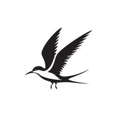 Elegant Tern Vector Silhouette Design – Flying Ocean Bird with Streamlined Body and Pointed Beak, Perfect for Nautical Graphics, Wildlife Prints, Beach Branding, and Minimalist Art