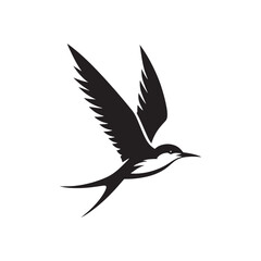 Elegant Tern Vector Silhouette Design – Flying Ocean Bird with Streamlined Body and Pointed Beak, Perfect for Nautical Graphics, Wildlife Prints, Beach Branding, and Minimalist Art