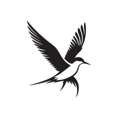 Elegant Tern Vector Silhouette Design – Flying Ocean Bird with Streamlined Body and Pointed Beak, Perfect for Nautical Graphics, Wildlife Prints, Beach Branding, and Minimalist Art