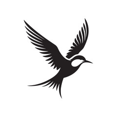 Elegant Tern Vector Silhouette Design – Flying Ocean Bird with Streamlined Body and Pointed Beak, Perfect for Nautical Graphics, Wildlife Prints, Beach Branding, and Minimalist Art