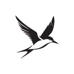 Elegant Tern Vector Silhouette Design – Flying Ocean Bird with Streamlined Body and Pointed Beak, Perfect for Nautical Graphics, Wildlife Prints, Beach Branding, and Minimalist Art